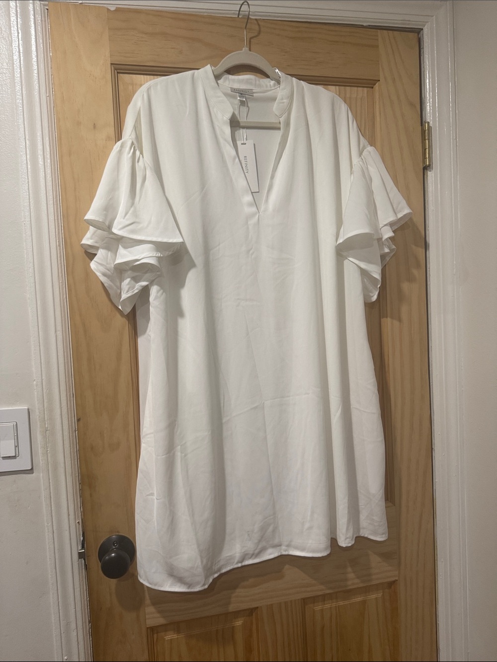 City Chic White Ruffle Sleeve Shift Dress